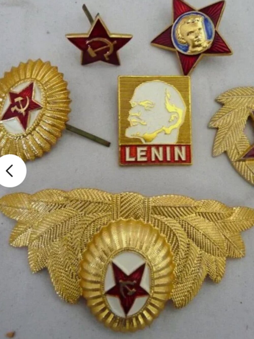 6 vintage Soviet military uniform pins gilt emamel Russian badge medal
